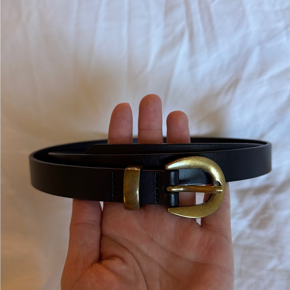 Madewell black leather belt chunky brushed look buckle size M